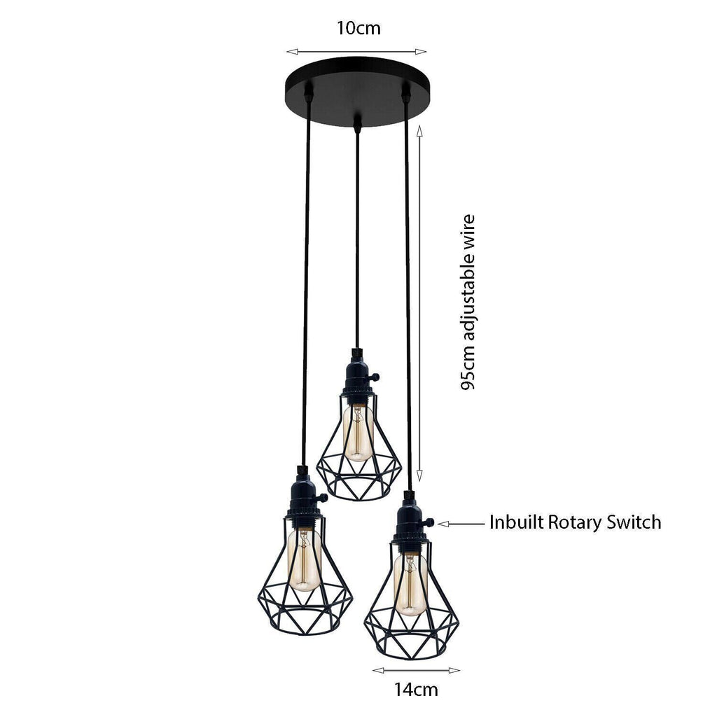 Vintage Industrial Black Metal Cage Pendant Light ~5749