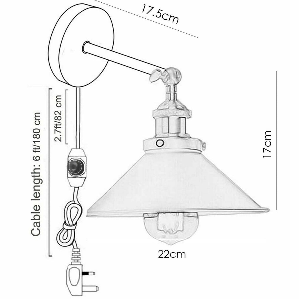 Modern Industrial Plug-in Metal Wall Sconce with Dimmer Switch