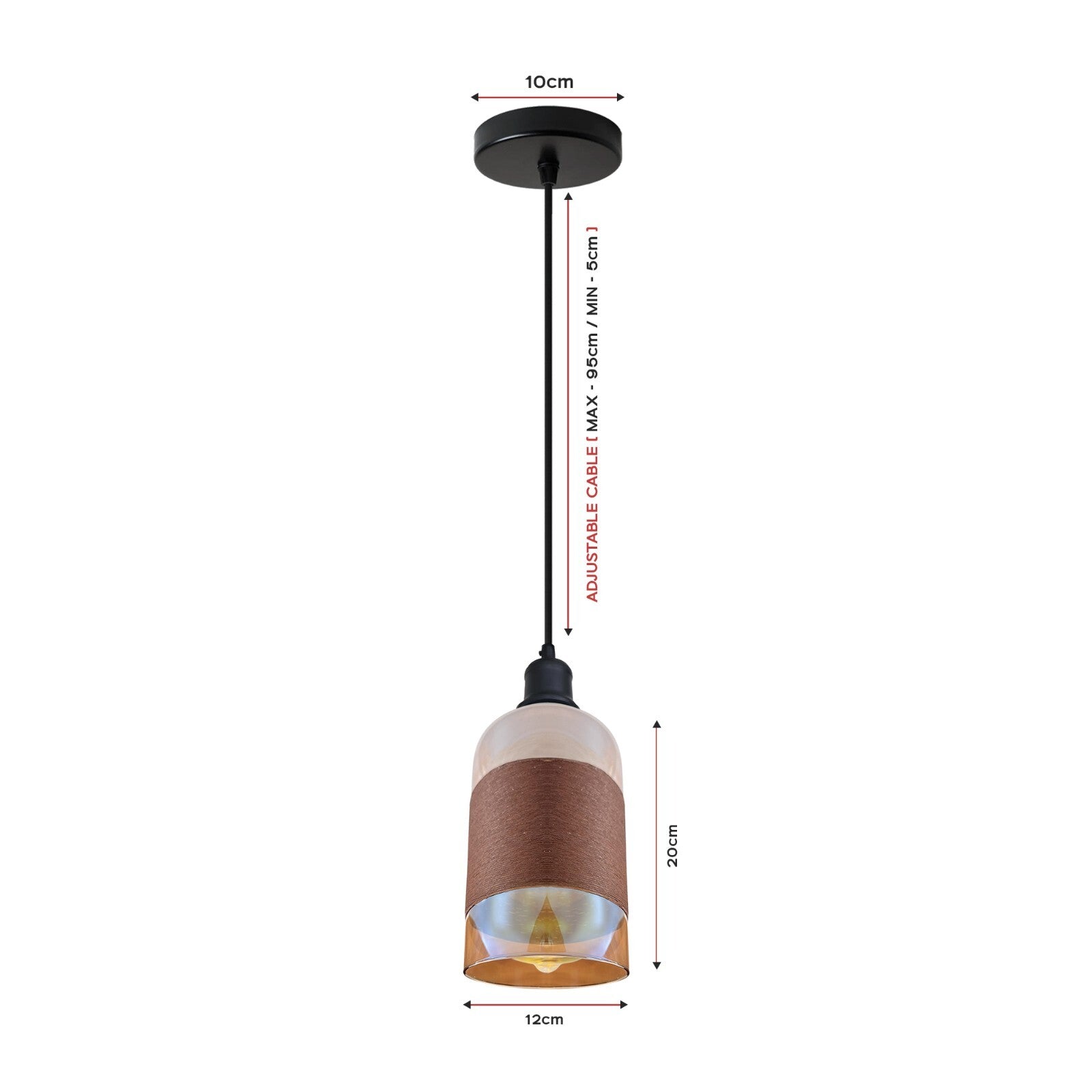 Industrial Retro Glass Shade E27 Pendant Ceiling Light Fitting for Home Decor
