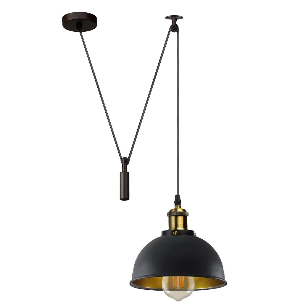 Adjustable Industrial Pulley Pendant Light, E27 Metal Hanging Lamp, Retro Ceiling Fixture