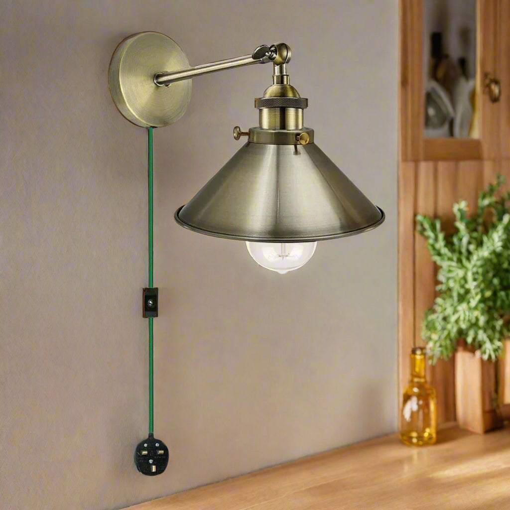 Vintage Industrial Plug-in Wall Sconce with E27 Socket for Porch & Cafe Decor