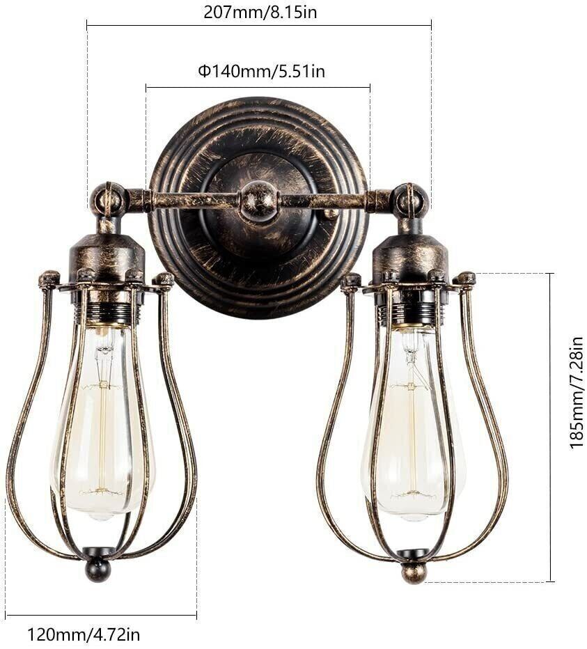 Industrial Wall Light Metal Wire cage E27 Wall Sconce Fitting ~6016