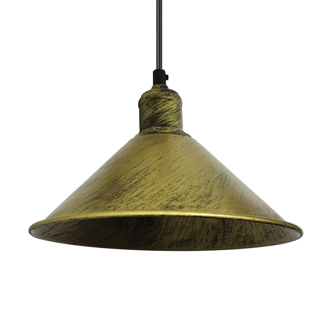 Brushed Brass Retro Industrial Pendant Light with E27 LED Bulb