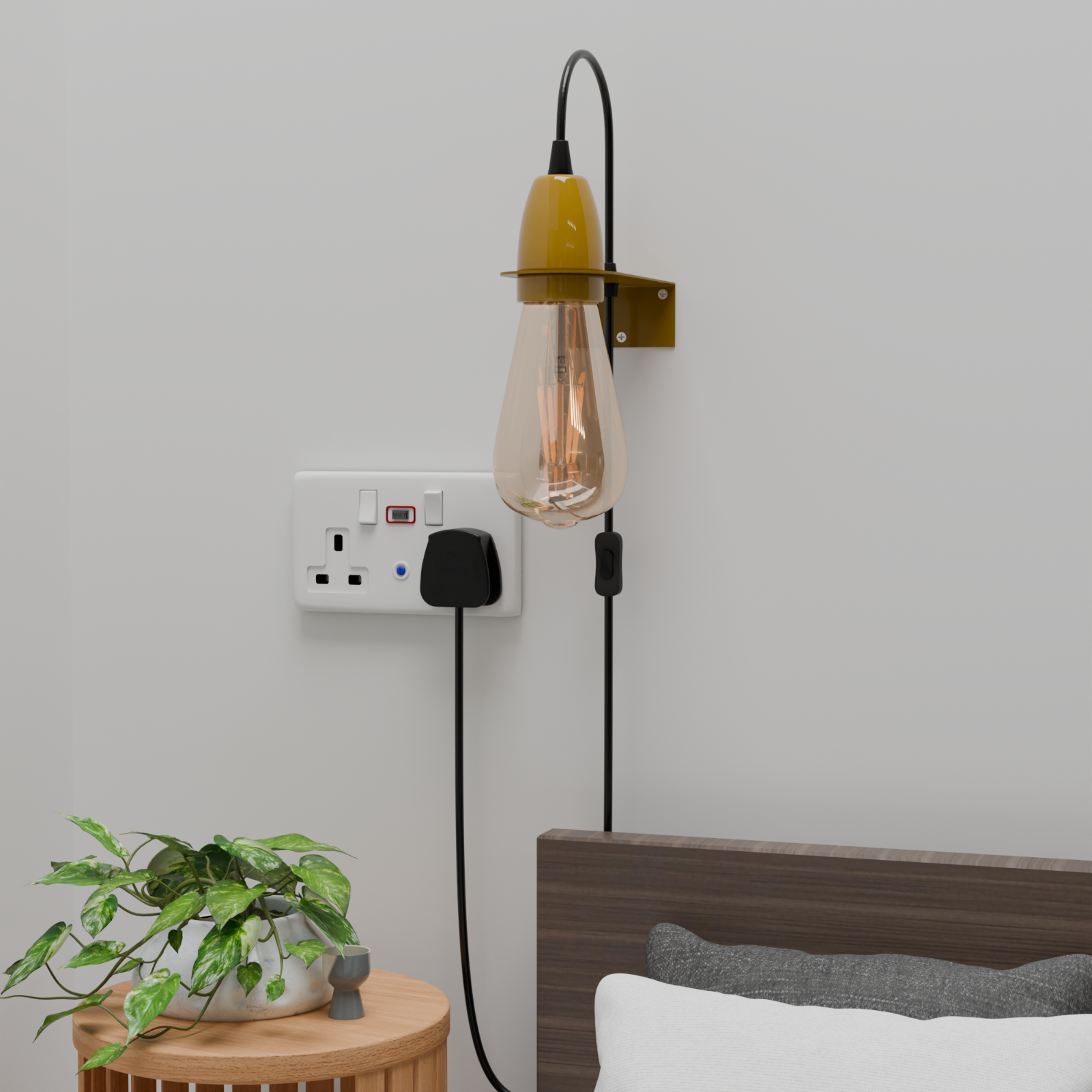 Modern Plug-In Wall Light E27 Socket, Adjustable Hanging Cord, Easy Installation