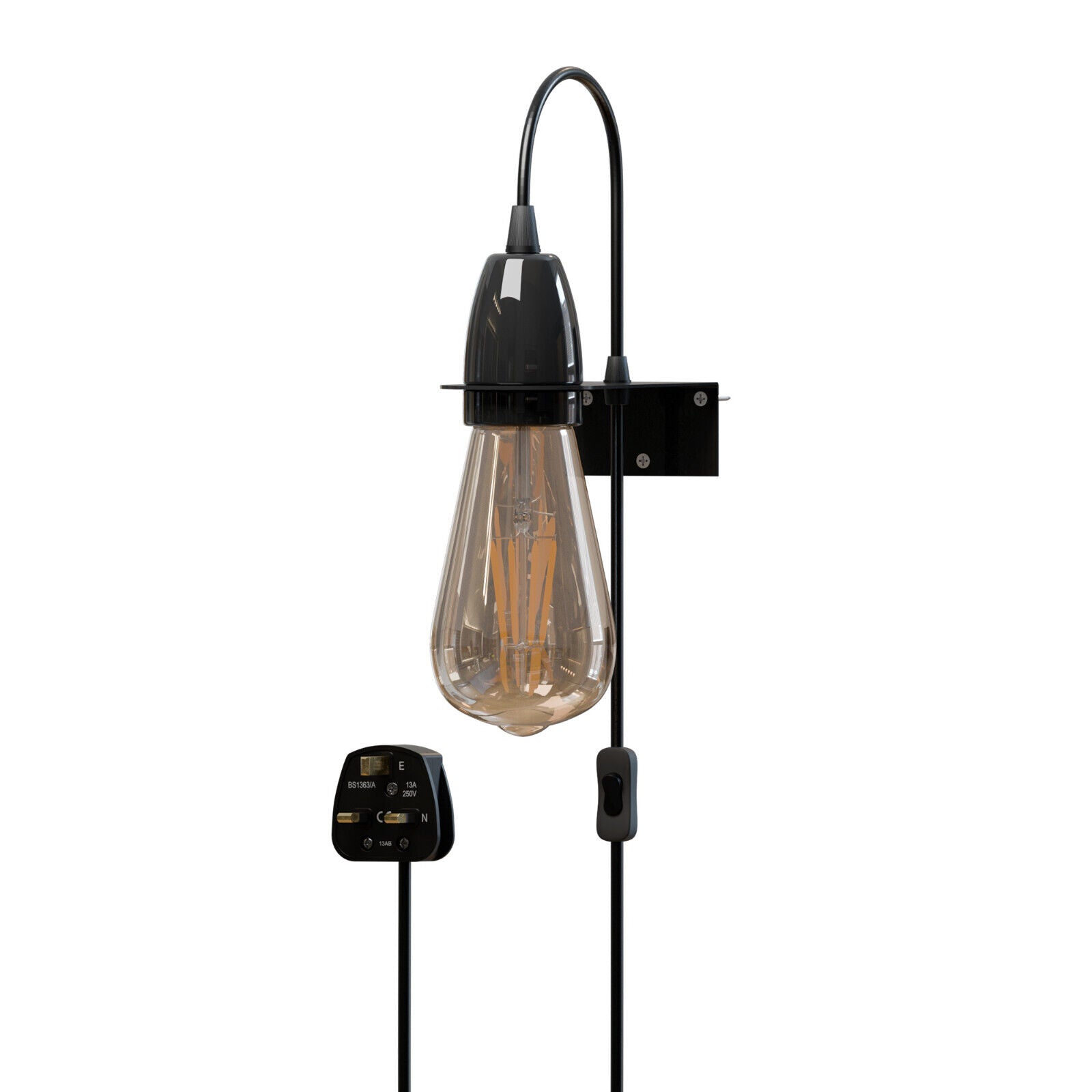 Modern Plug-In Wall Light E27 Socket, Adjustable Hanging Cord, Easy Installation