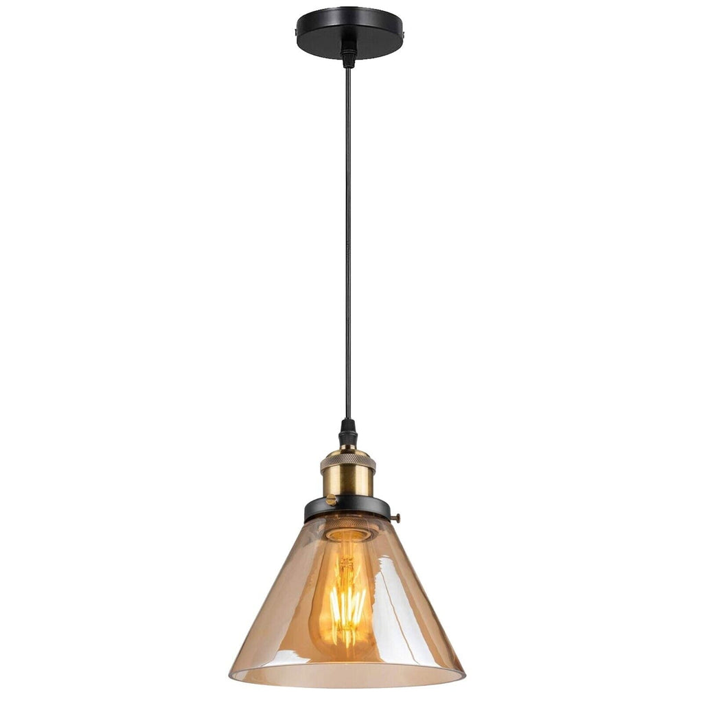 Vintage Amber Glass Pendant Light Fixture Suspended Ceiling Lamp Warm Glow