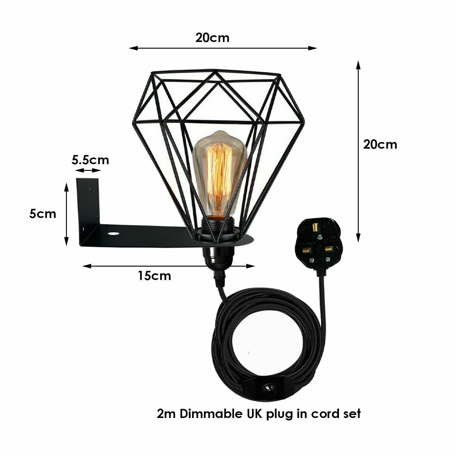 Modern Industrial Plug-in Metal Swing Arm Wall Sconce Light with Dimmer Switch
