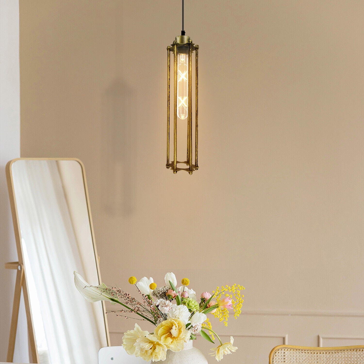 Brushed Brass Industrial Metal Cage Ceiling Pendant Retro Hanging Lamp