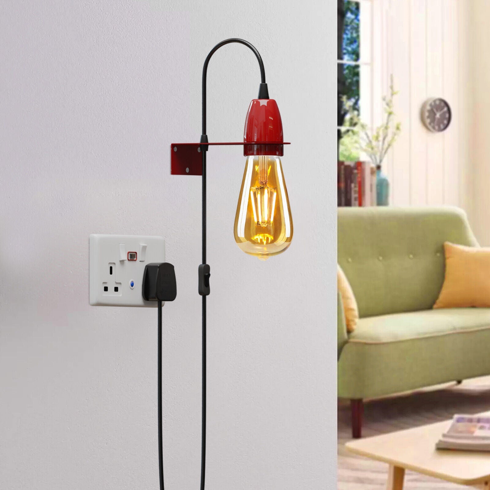 Modern Plug-In Wall Light E27 Socket, Adjustable Hanging Cord, Easy Installation