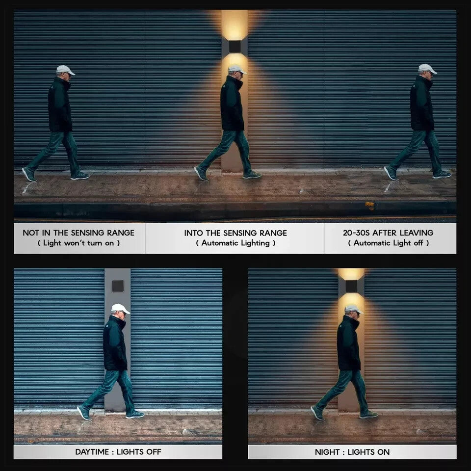 2 Pack Square Outdoor up down LED Wall Light PIR Motion Sensor IP54 Lamp 10W ~6255