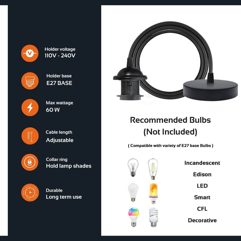 Industrial Metal E27 Adjustable Pendant Light Fixture~5659