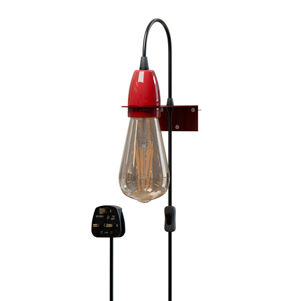 Adjustable Plug-In Wall Light E27 Socket Hanging Cord On/Off Switch