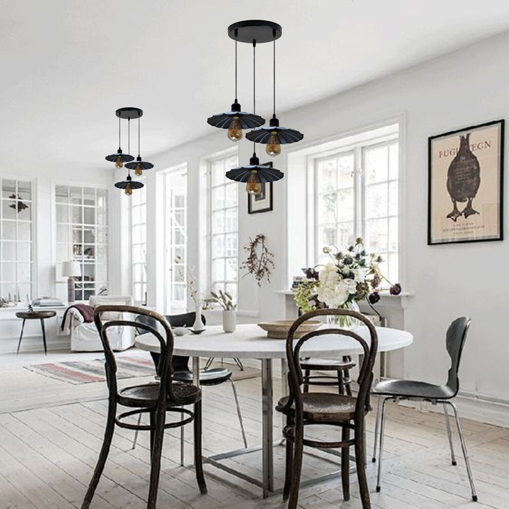 Vintage Industrial Black Metal 3-Head Pendant Light, Adjustable Ceiling Fixture