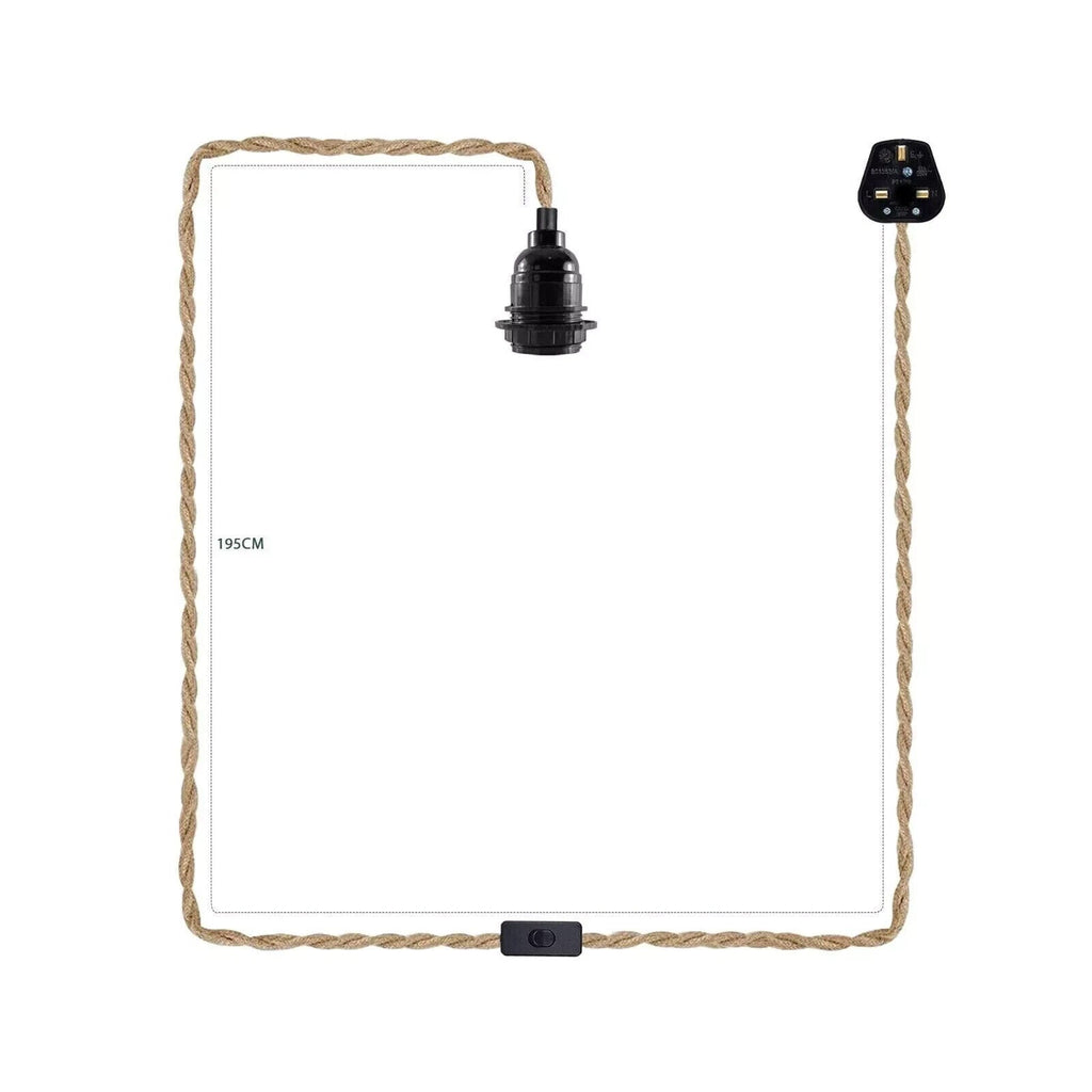 Twisted Hemp Rope Pendant Light Kit UK Plug, E27 Fitting ~6027