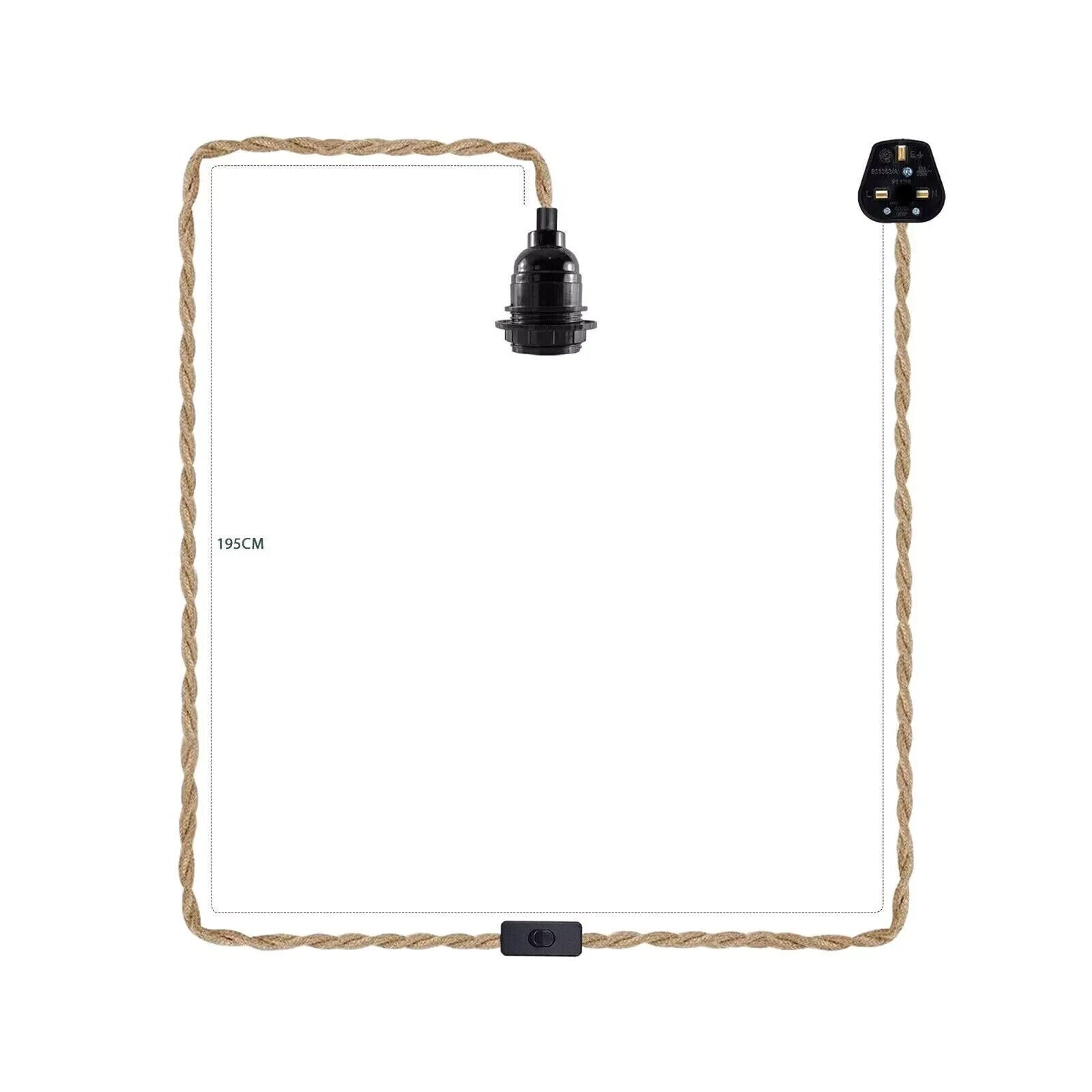 Twisted Hemp Rope Pendant Light Kit UK Plug, E27 Fitting ~6027