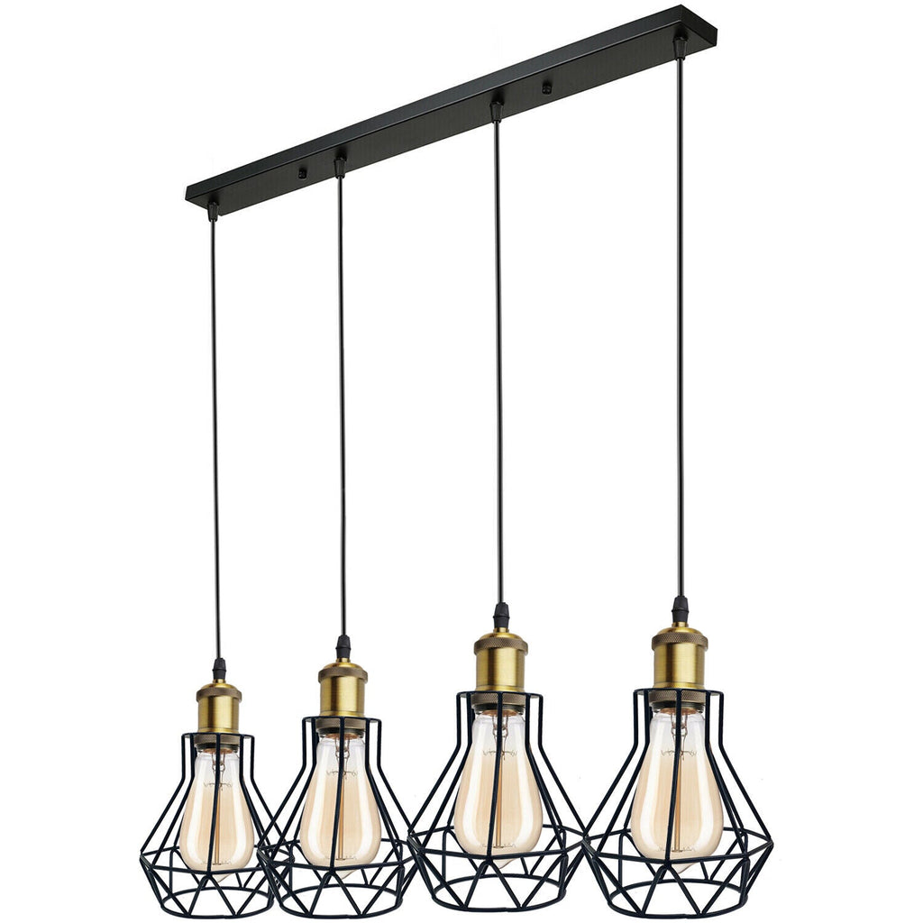Black Metal Cage Pendant Light: Adjustable Industrial Style Ceiling Fixture