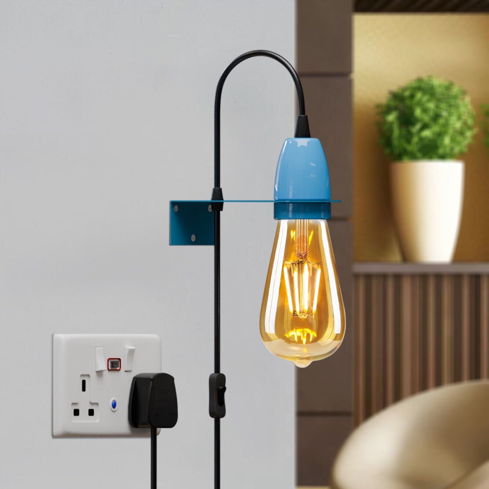 Plug-In Wall Light E27 Socket Adjustable Hanging Cord ~ 5696