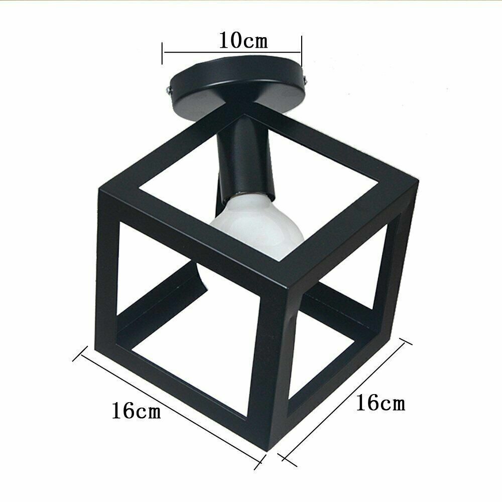 Black Industrial Geometric Cage Flush Mount Ceiling Light, Vintage Metal Fixture