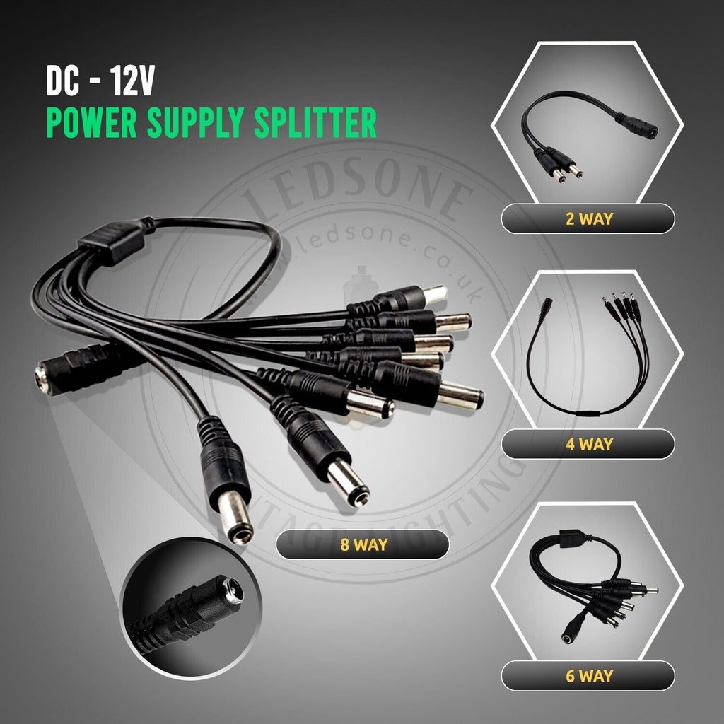 2/4/6/8 Way 12V 2/5A Splitter Cable Power Adapter ~6023