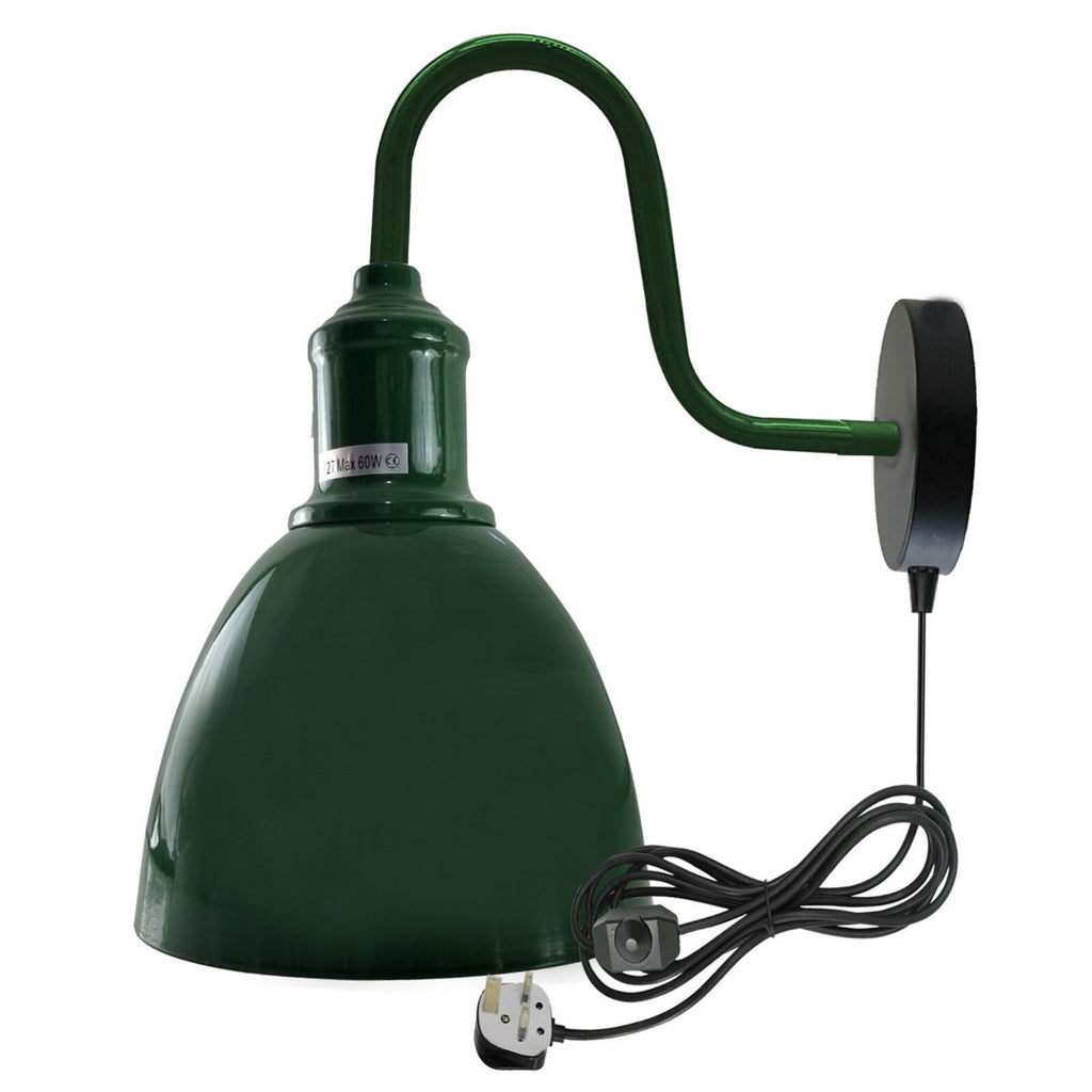Vintage Industrial Plug-In Wall Light with Dimmer, E27 Metal Sconce Lamp