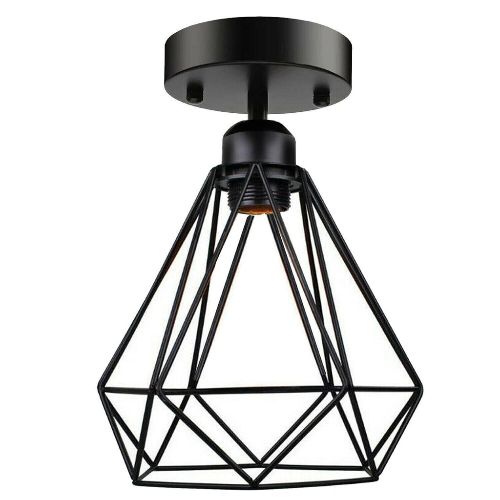 Vintage Industrial Black Metal Cage Flush Mount Ceiling Light Fixture