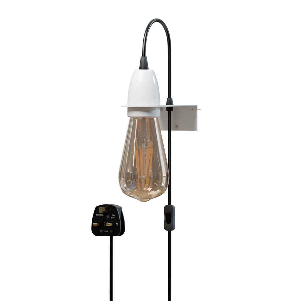 Adjustable Plug-In Wall Light E27 Socket Hanging Cord On/Off Switch