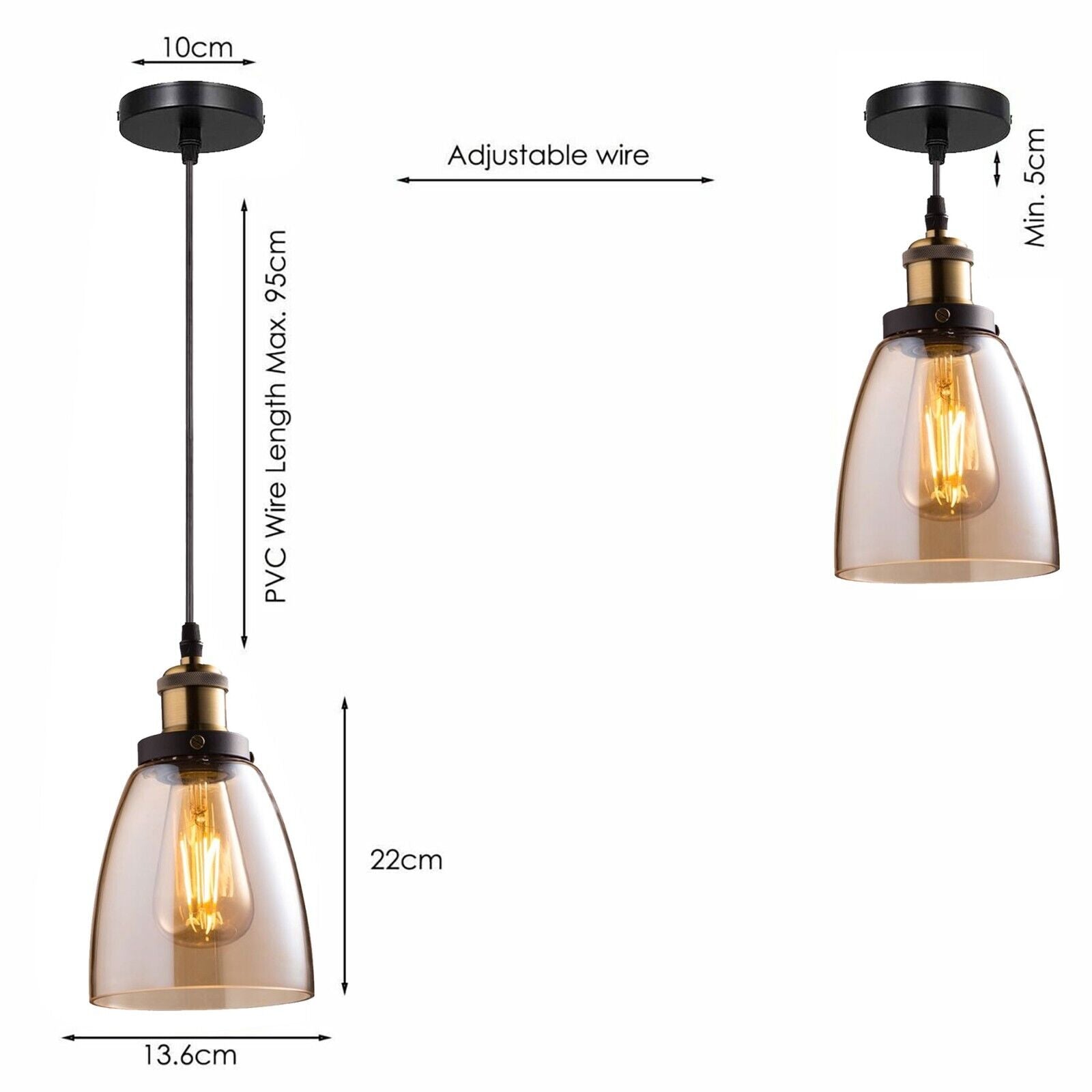 Modern Ceiling Pendant Light Fitting Suspended Pendant Glass Shade ~6019