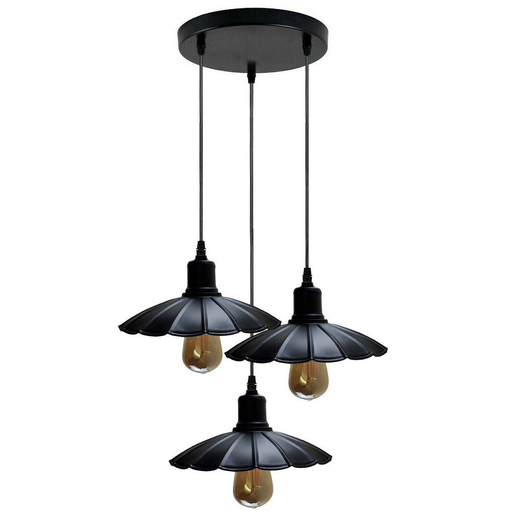 Vintage Industrial Black Metal 3-Head Pendant Light, Adjustable Ceiling Fixture