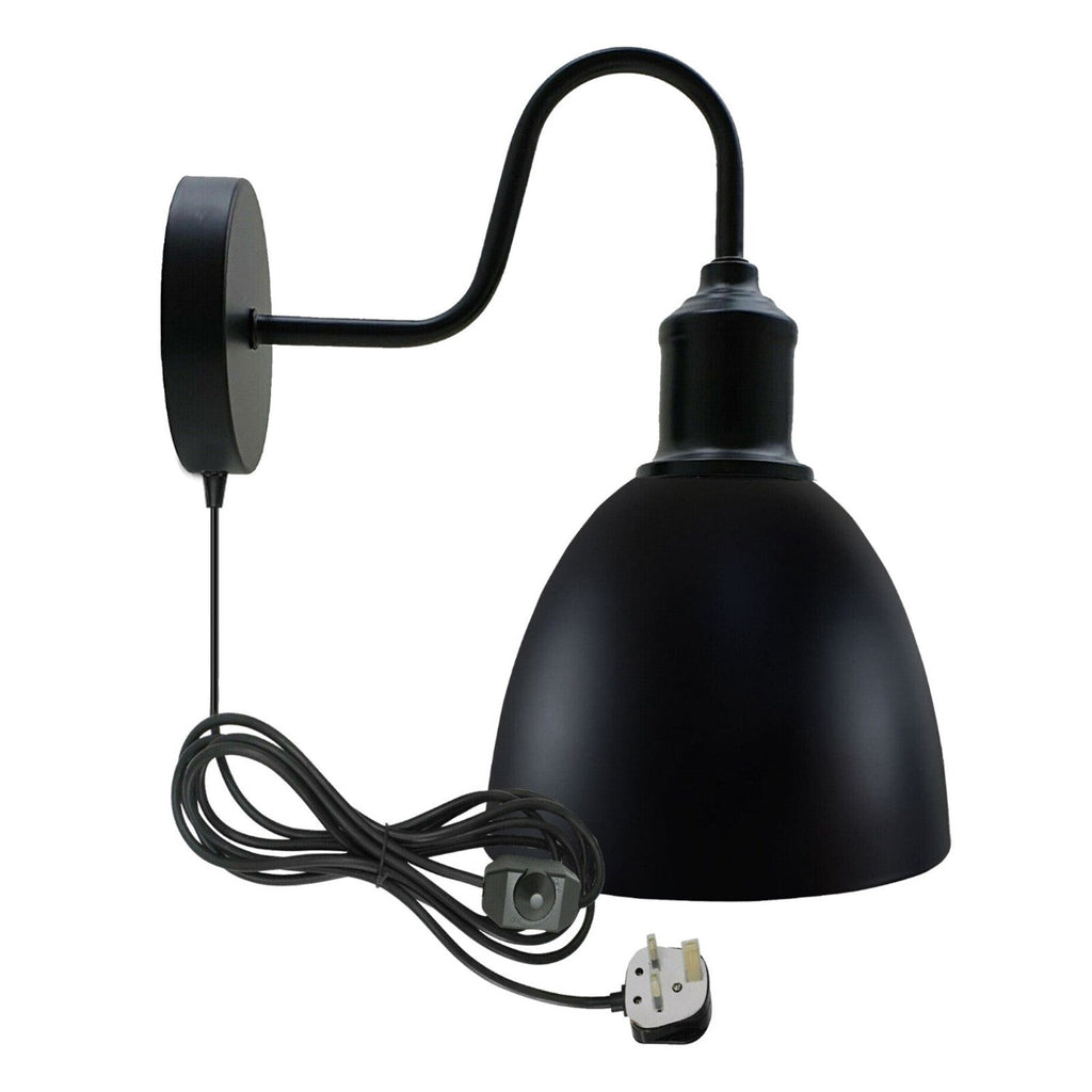 Vintage Industrial Plug-In Wall Light with Dimmer, E27 Metal Sconce Lamp