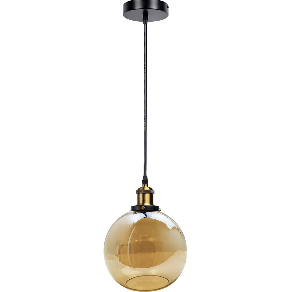Vintage Amber Glass Pendant Light Fixture Suspended Ceiling Lamp Warm Glow
