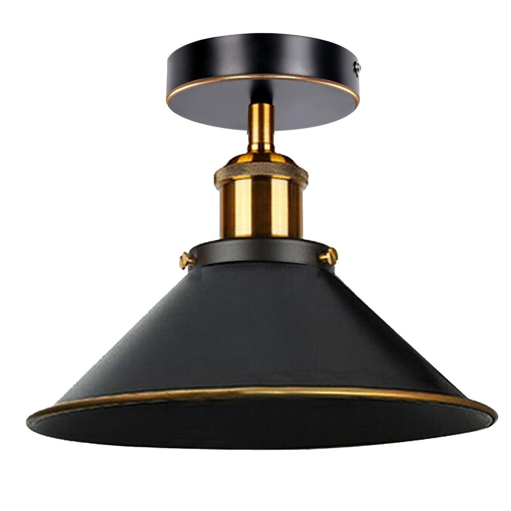 Vintage Black Gold Line Flush Mount Ceiling Light E27 Base Fixture