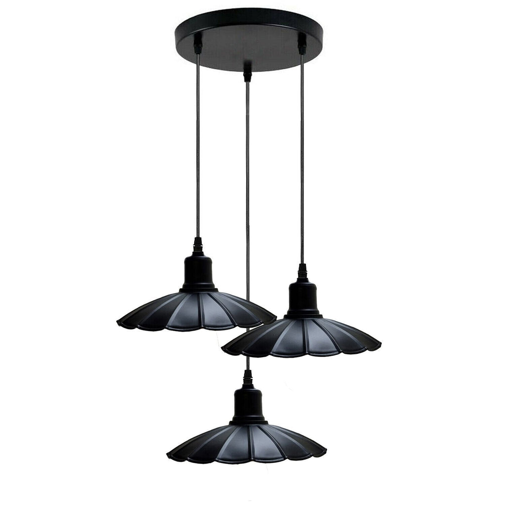 Vintage Industrial Black Metal 3-Head Pendant Light, Adjustable Ceiling Fixture