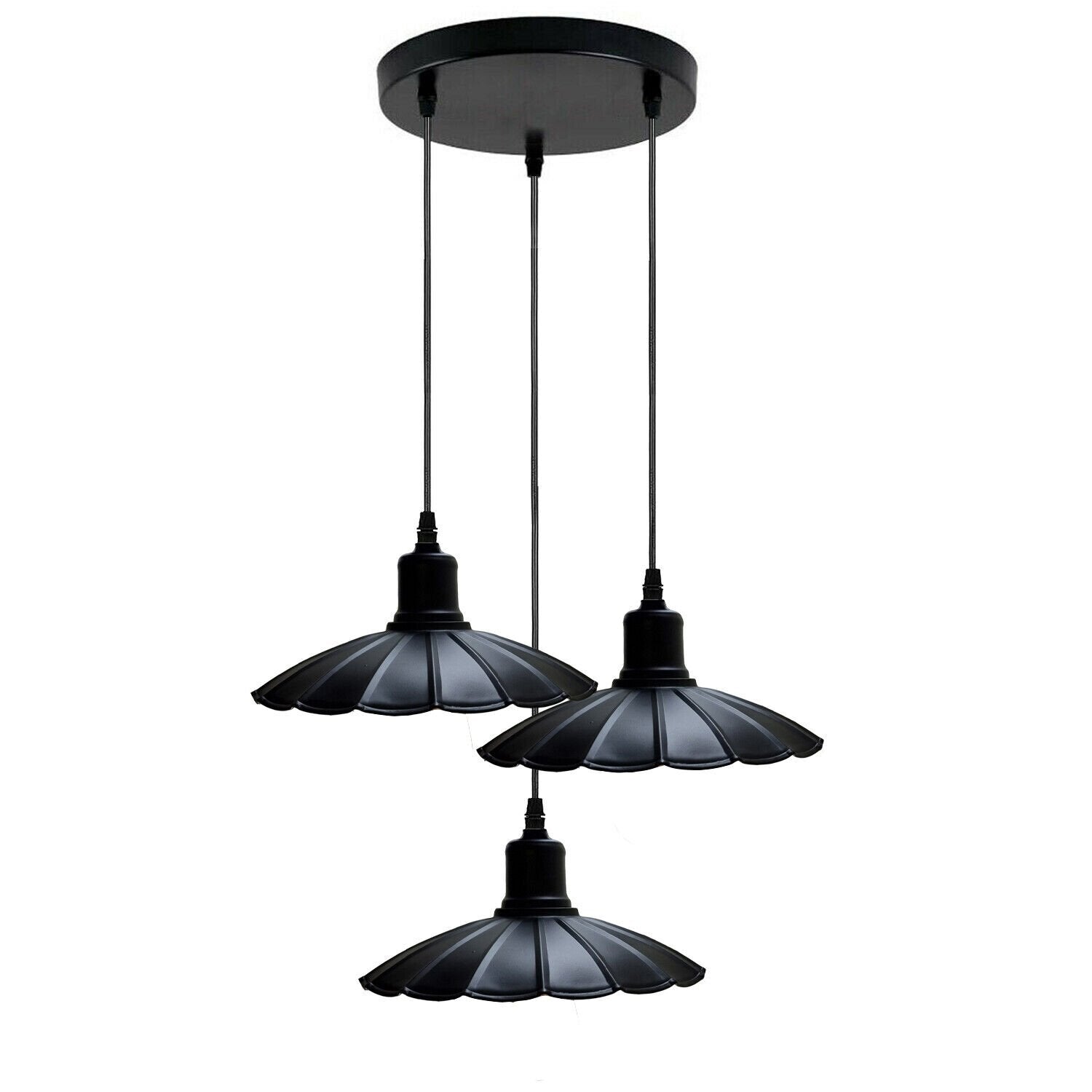 Vintage Industrial Black Metal 3-Head Pendant Light, Adjustable Ceiling Fixture