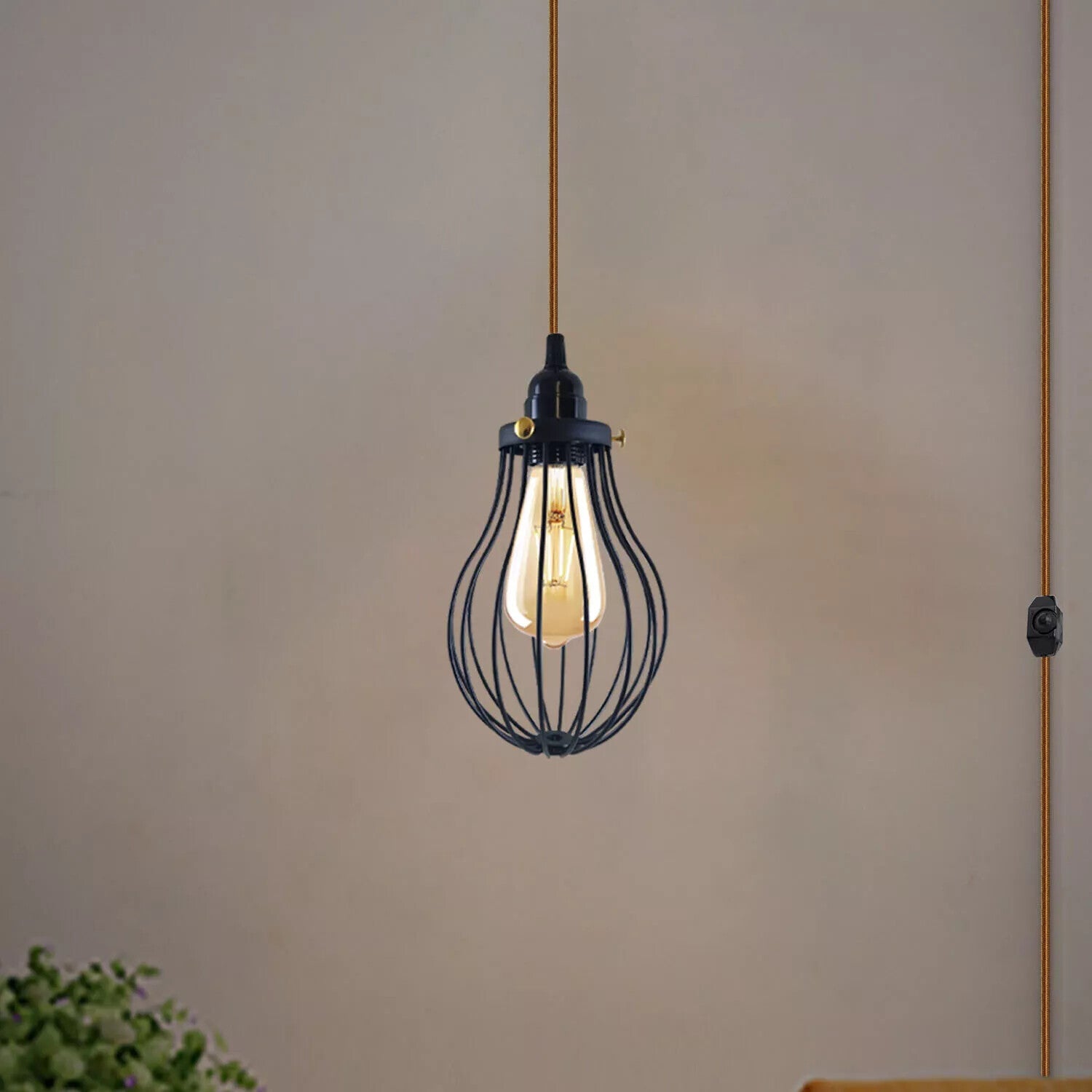 LEDSone E27 Dimmer Switch Pendant Light with UK Plug In_2M Fabric Flex Cable~6218