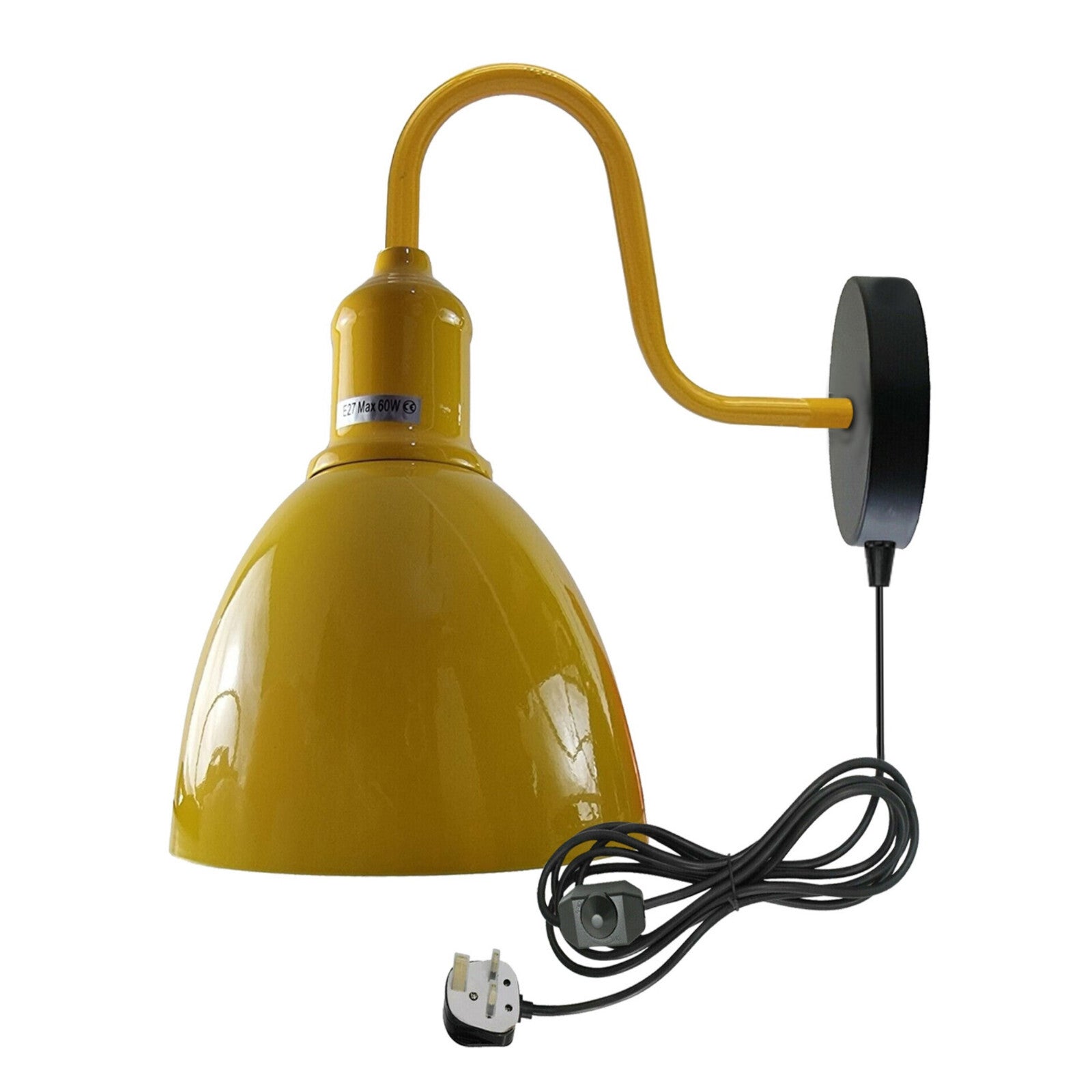 Vintage Industrial Plug-In Wall Light with Dimmer, E27 Metal Sconce Lamp
