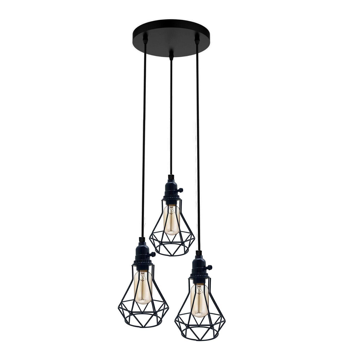 Vintage Industrial Black Metal Cage Pendant Light, Adjustable Cable, E27 Base