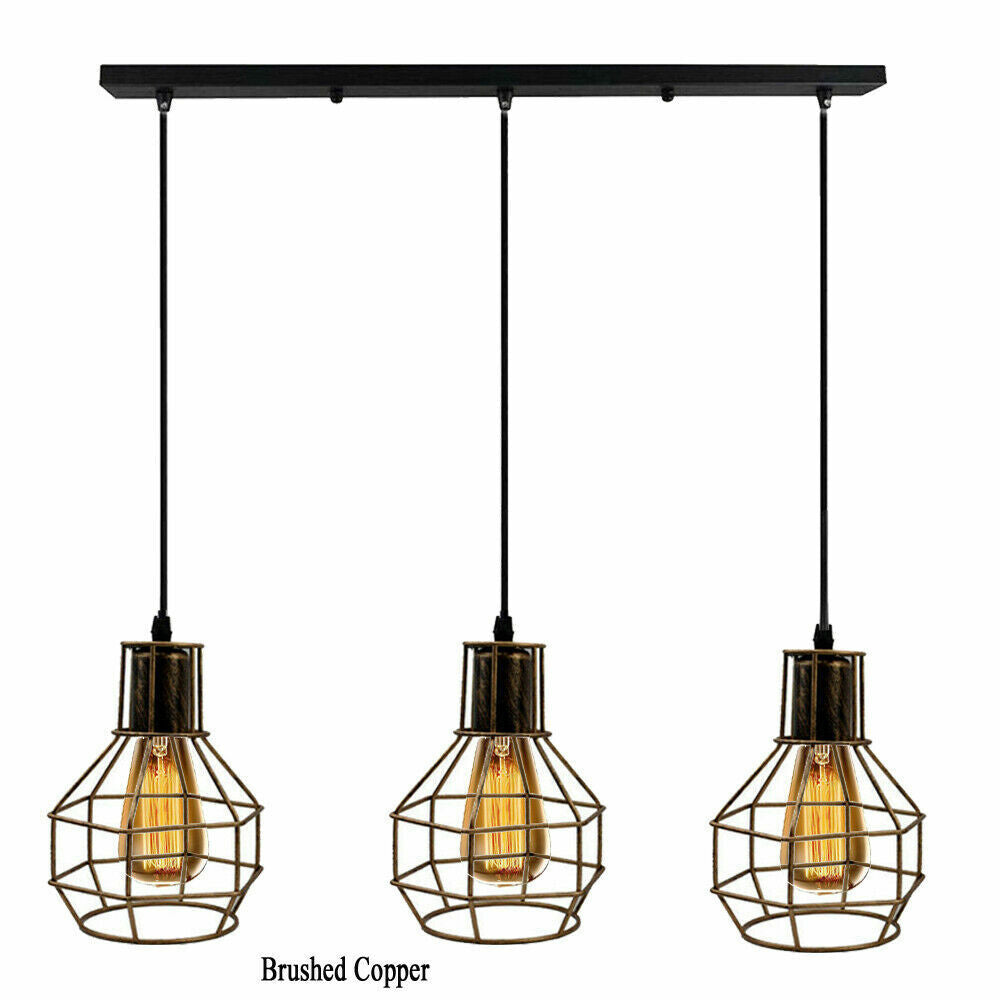 Vintage Industrial Retro Black 3-Light Ceiling Pendant Lamp with Metal Cages