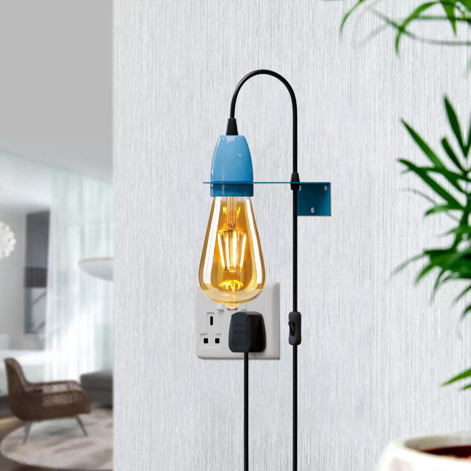 Modern Plug-In Wall Light E27 Socket, Adjustable Hanging Cord, Easy Installation