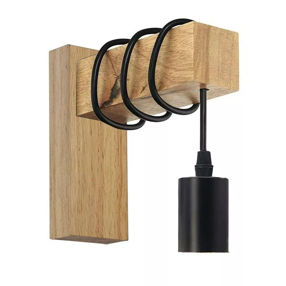 Vintage Industrial Wall Light Rustic Wood & Black Metal Sconce ~6247