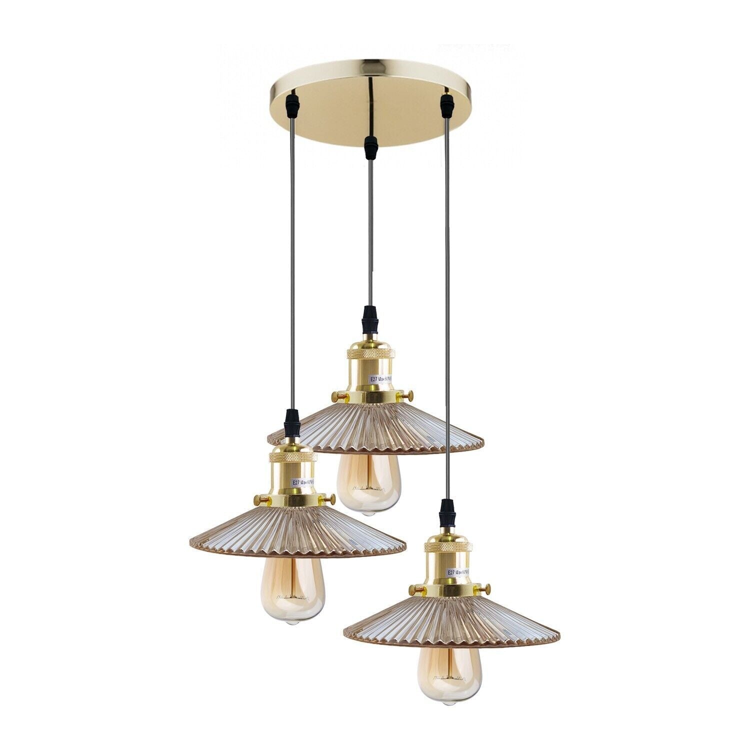 Vintage Industrial Retro Lamp Amber Glass 3 way Ceiling Lamp Shade Pendant Light~5759