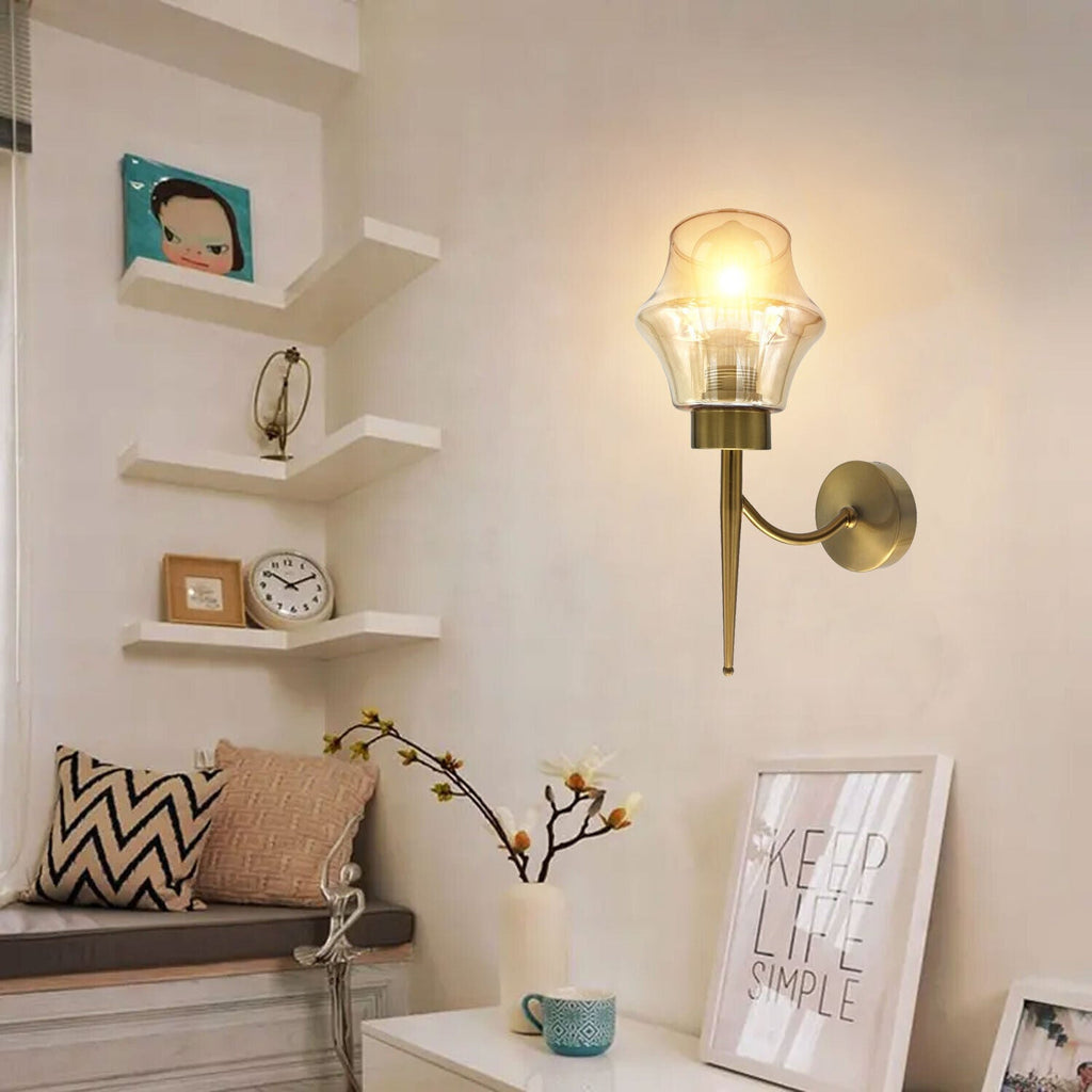 Modern Wall Sconces Smoked Amber Glass Shade Wall Light ~5984
