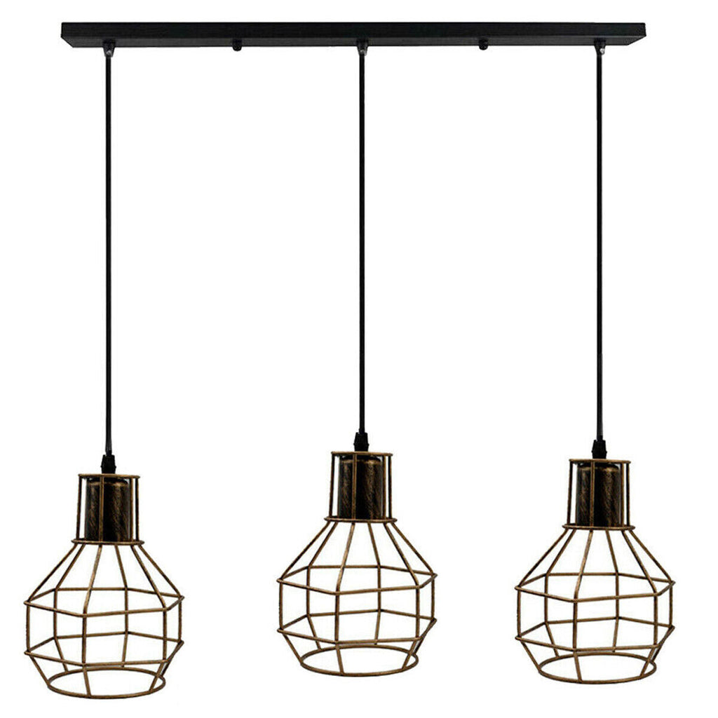 Vintage Industrial Retro Black 3-Light Ceiling Pendant Lamp with Metal Cages