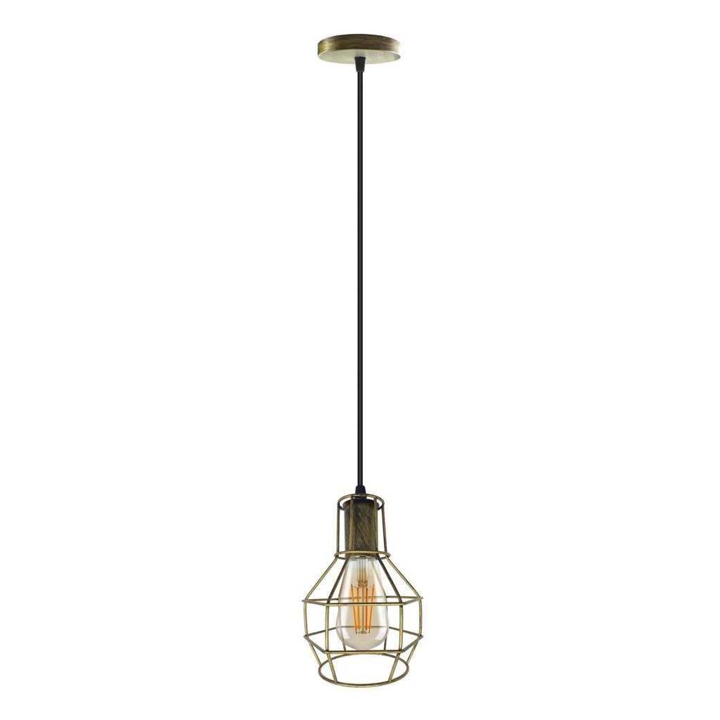 Industrial Geometric Wire Cage Pendant Light Fixture, Vintage LED Ceiling Lamp