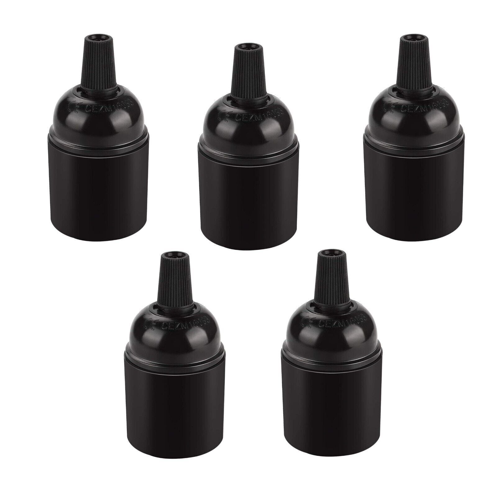 Sleek Black E27 Screw Bulb Holder Lamp Base Socket with Cord Grip
