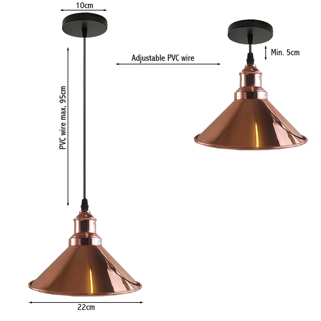 Industrial Metal Cone Shade Ceiling Pendant Light, E27 Base Hardwired Fixture
