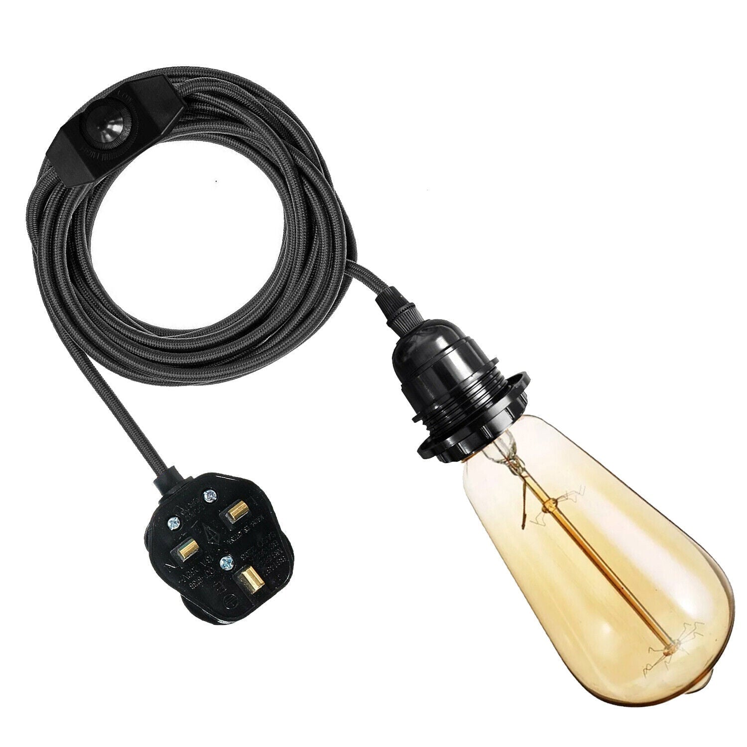4M Fabric Flex Plug-In Pendant Light, E27 Bulb Holder, Dimmer Switch