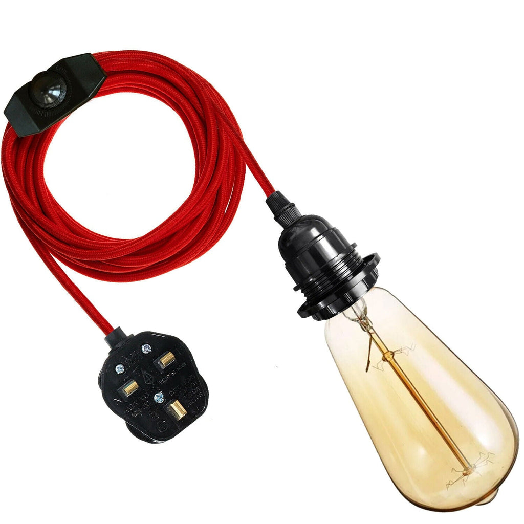 4M Fabric Flex Plug-In Pendant Light, E27 Bulb Holder, Dimmer Switch
