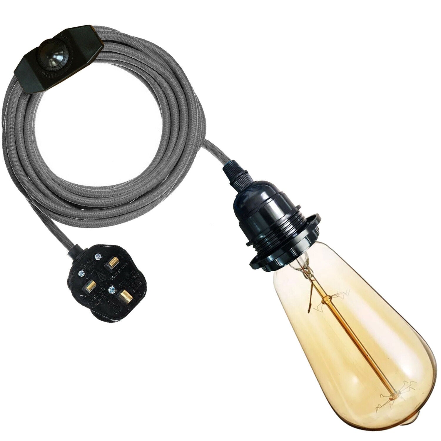 4M Fabric Flex Plug-In Pendant Light, E27 Bulb Holder, Dimmer Switch