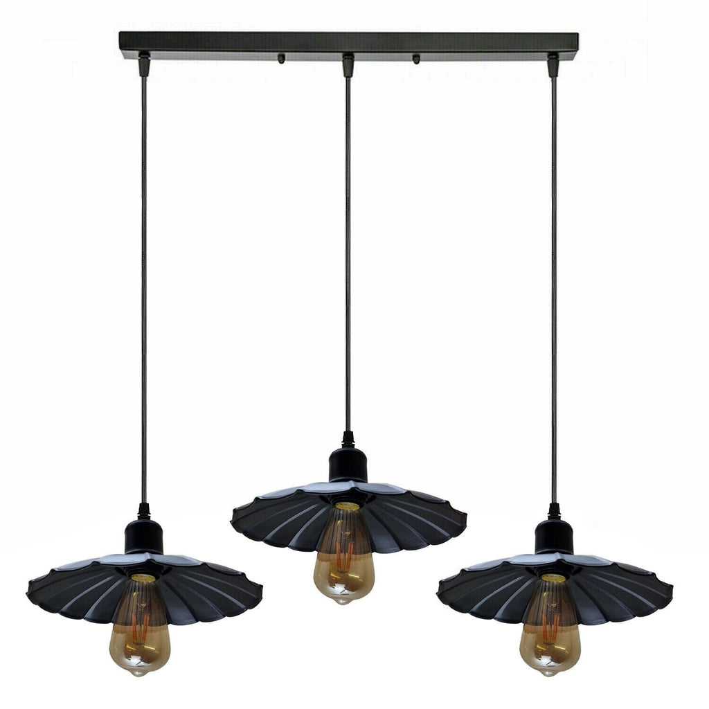 Vintage Industrial Black Metal 3-Head Pendant Light, Adjustable Ceiling Fixture