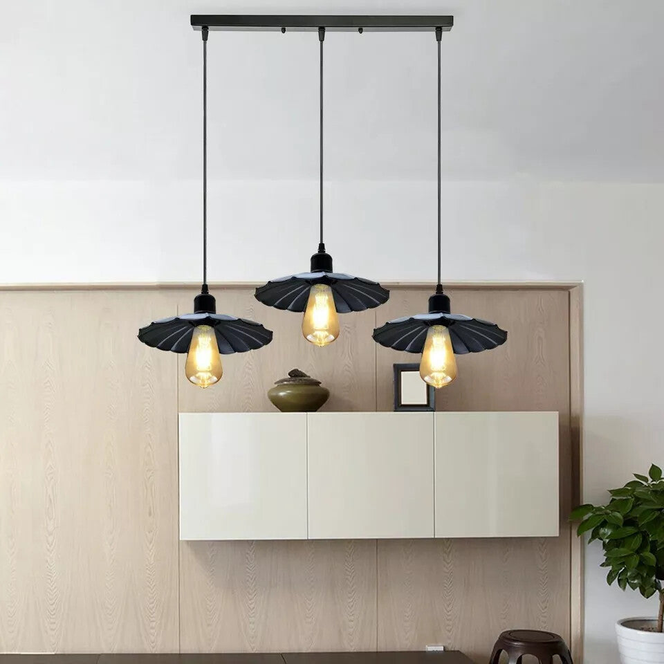 Vintage Industrial Black Metal 3-Head Pendant Light, Adjustable Ceiling Fixture
